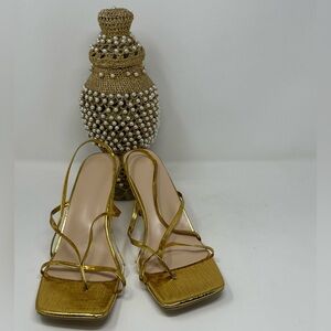Elegant Gold Strappy Women's Heels- New!